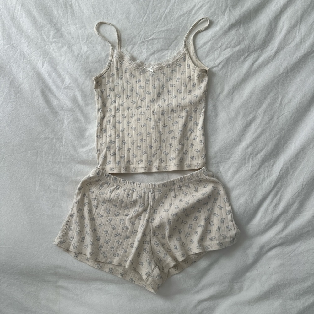 Brandy Melville teddy bear matching cami tank top and short set